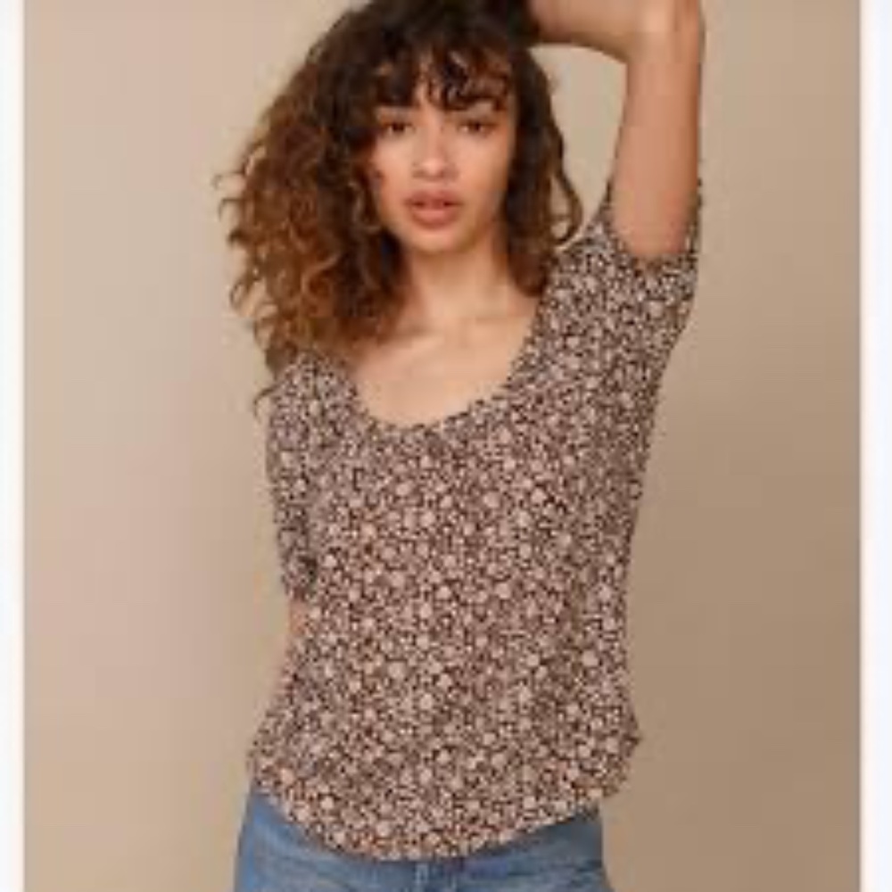 Reformation Cheyanne Floral Scoop-Neck Short Sleeve Top Size Small